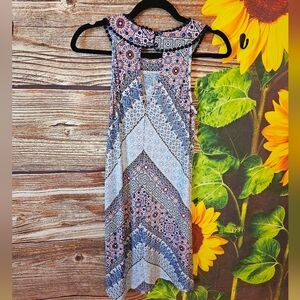 Three Hearts Blue and Pink Mixed-Print Dress